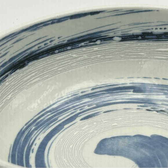TEXTURED JAPAN CERAMIC RICE SOUP RAMEN BOWL BLUE WHITE SPIRAL WAVE 7-3/4” - Picture 13 of 15